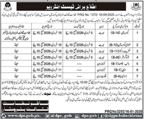 Culture Department Balochistan Jobs 2026 - Test & Interview Schedule