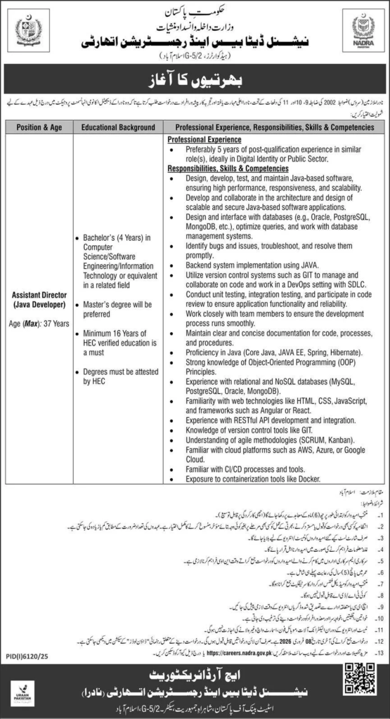 Assistant Director NADRA Jobs 2026