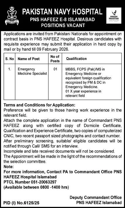 Pakistan Navy Hospital Jobs 2026

