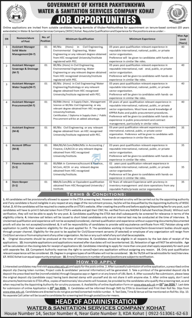 Water & Sanitation Services Company Kohat Jobs 2026