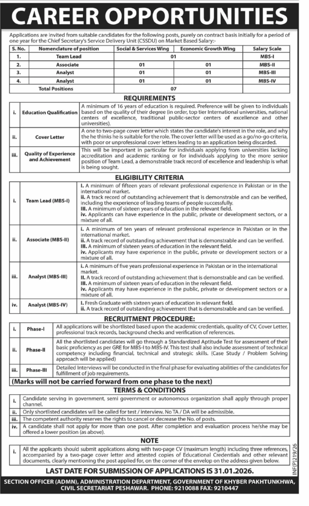 CSSDU Peshawar Jobs 2026 | Team Lead, Associate & Analyst