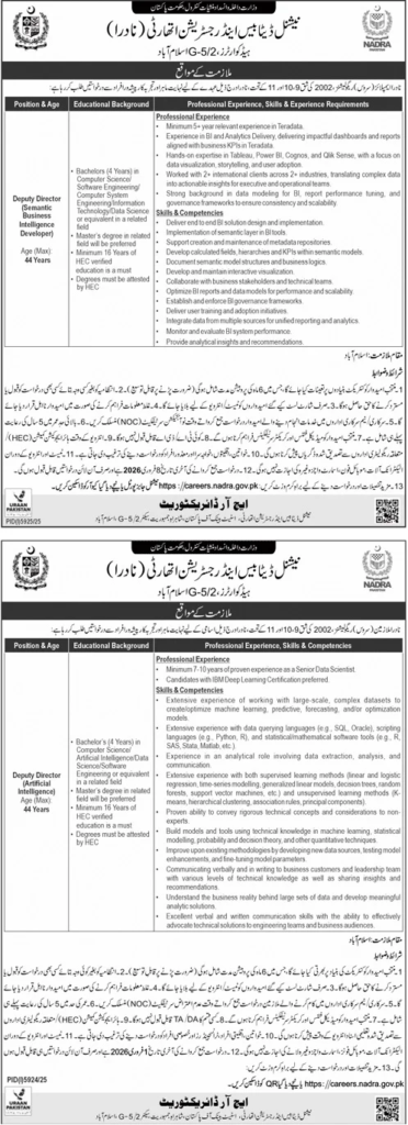 NADRA Deputy Director Jobs 2026 | AI & Business Intelligence