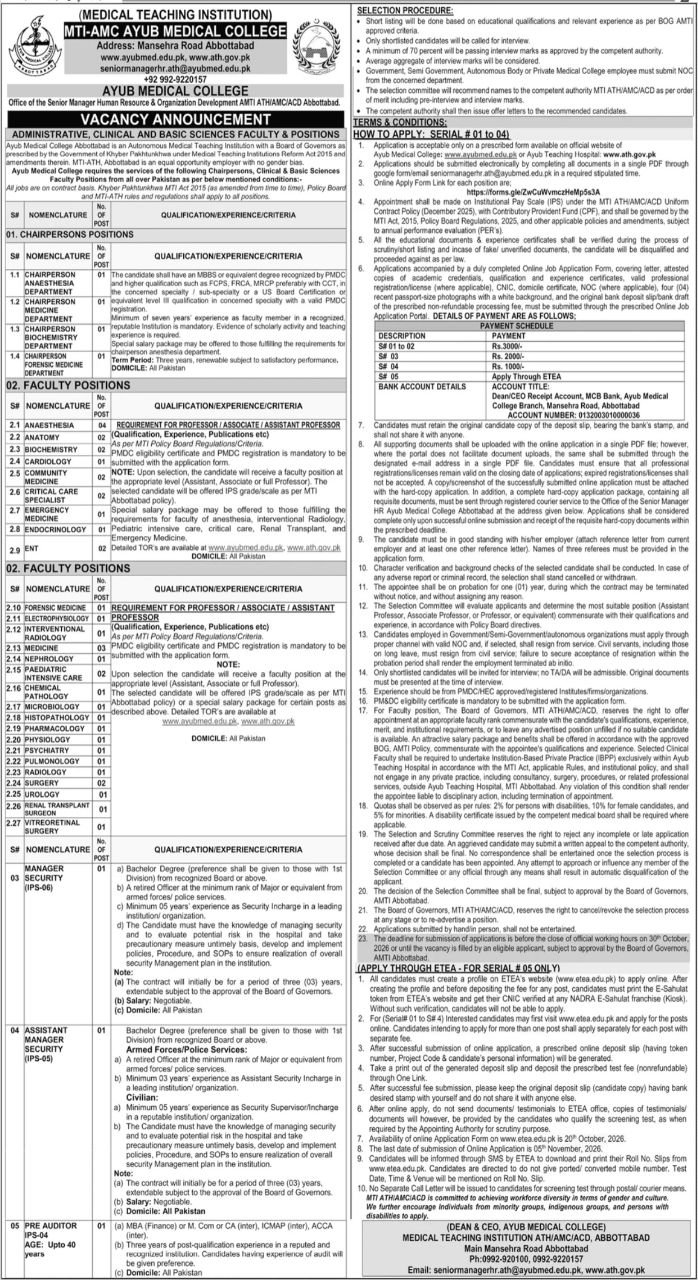 Ayub Medical College Abbottabad Jobs 2026 Advertisement