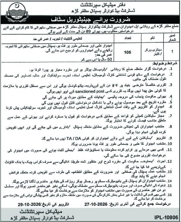 DHQ Hospital Muzaffargarh Jobs 2026 Advertisement