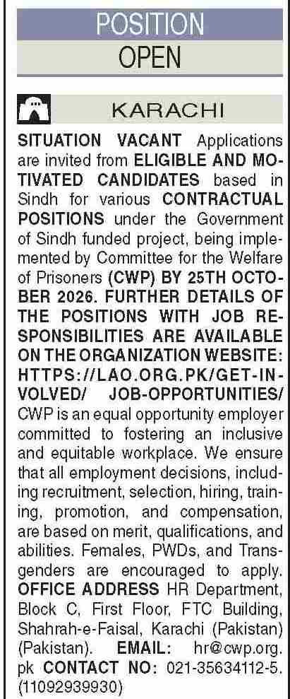 Committee for the Welfare of Prisoners Jobs 2026 Advertisement