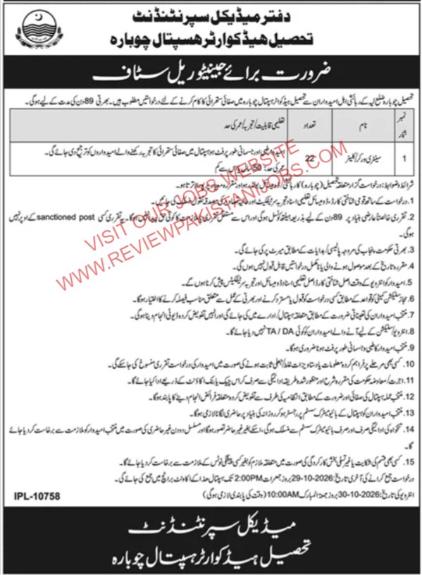 THQ Hospital Chowbara Jobs 2026 Advertisement