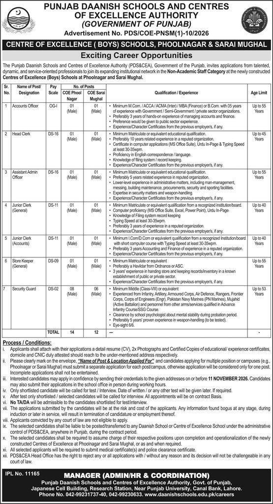 Punjab Daanish Schools and Centres of Excellence Authority Jobs 2026 Advertisement