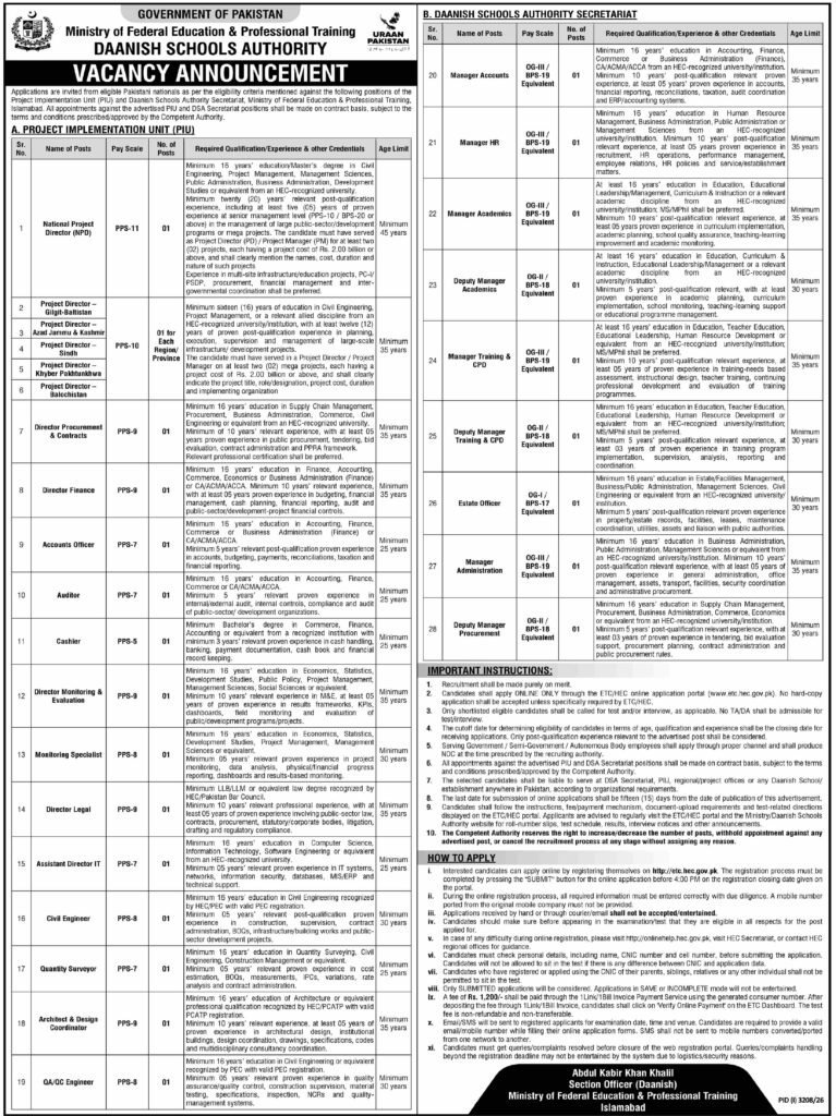 Daanish Schools Authority Jobs 2026 Advertisement