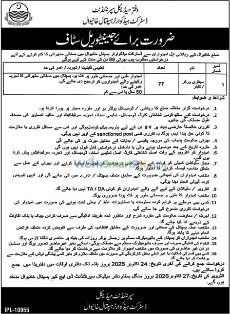 District Headquarter Hospital Khanewal Jobs 2026 Advertisement