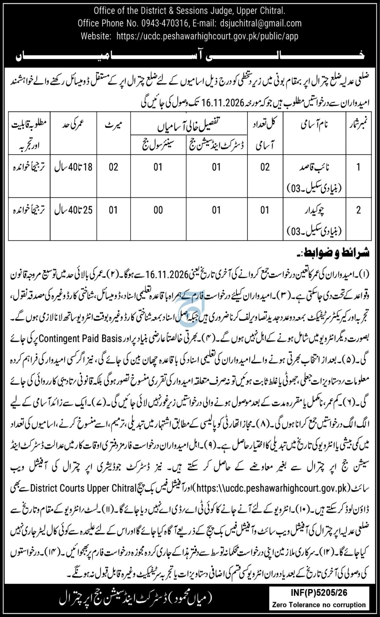 District and Sessions Judge, Upper Chitral Jobs 2026 Advertisement