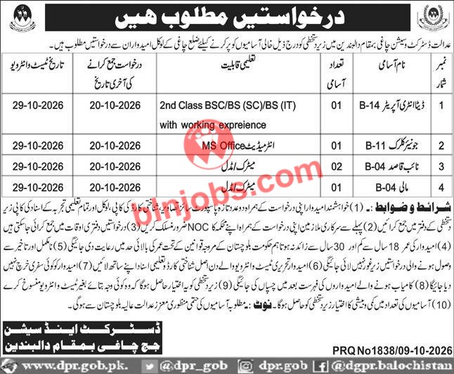 District and Session Court Chagai Jobs 2026 Advertisement