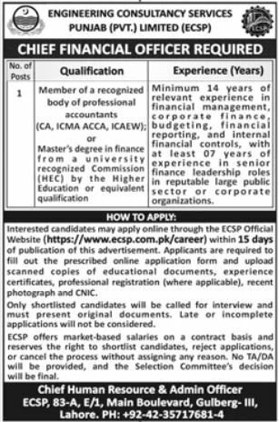 Engineering Consultancy Services Punjab (Pvt.) Limited Jobs 2026 Advertisement