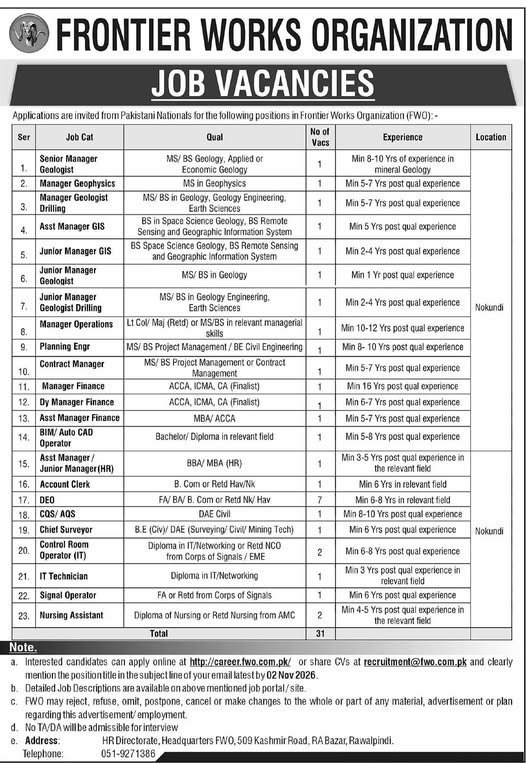 Frontier Works Organization Jobs 2026 Advertisement