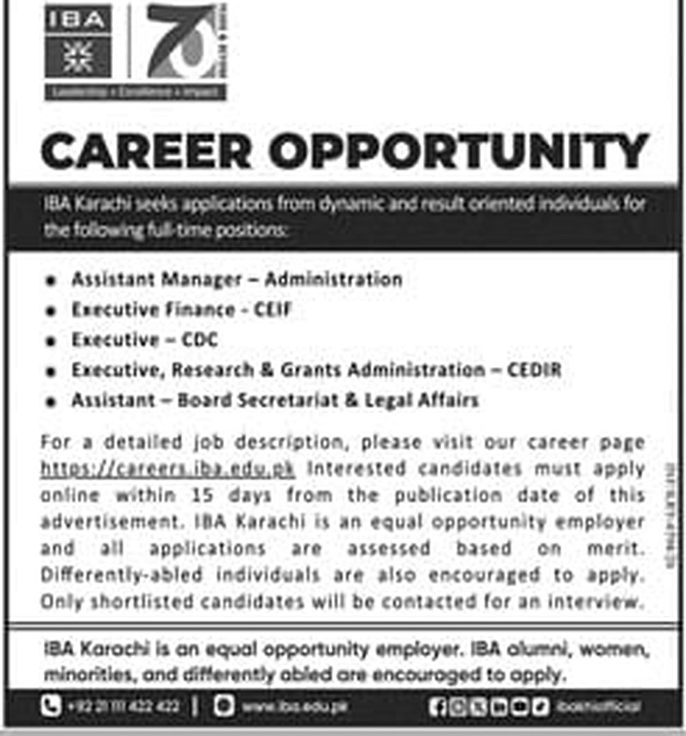 Institute of Business Administration Karachi Jobs 2026 Advertisement