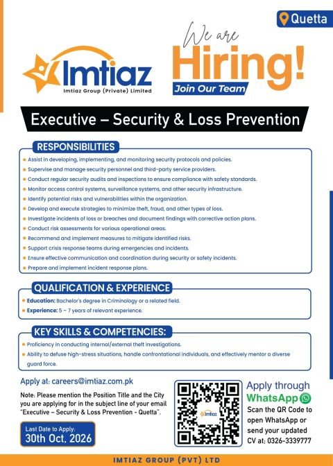 Imtiaz Group Jobs 2026 Advertisement