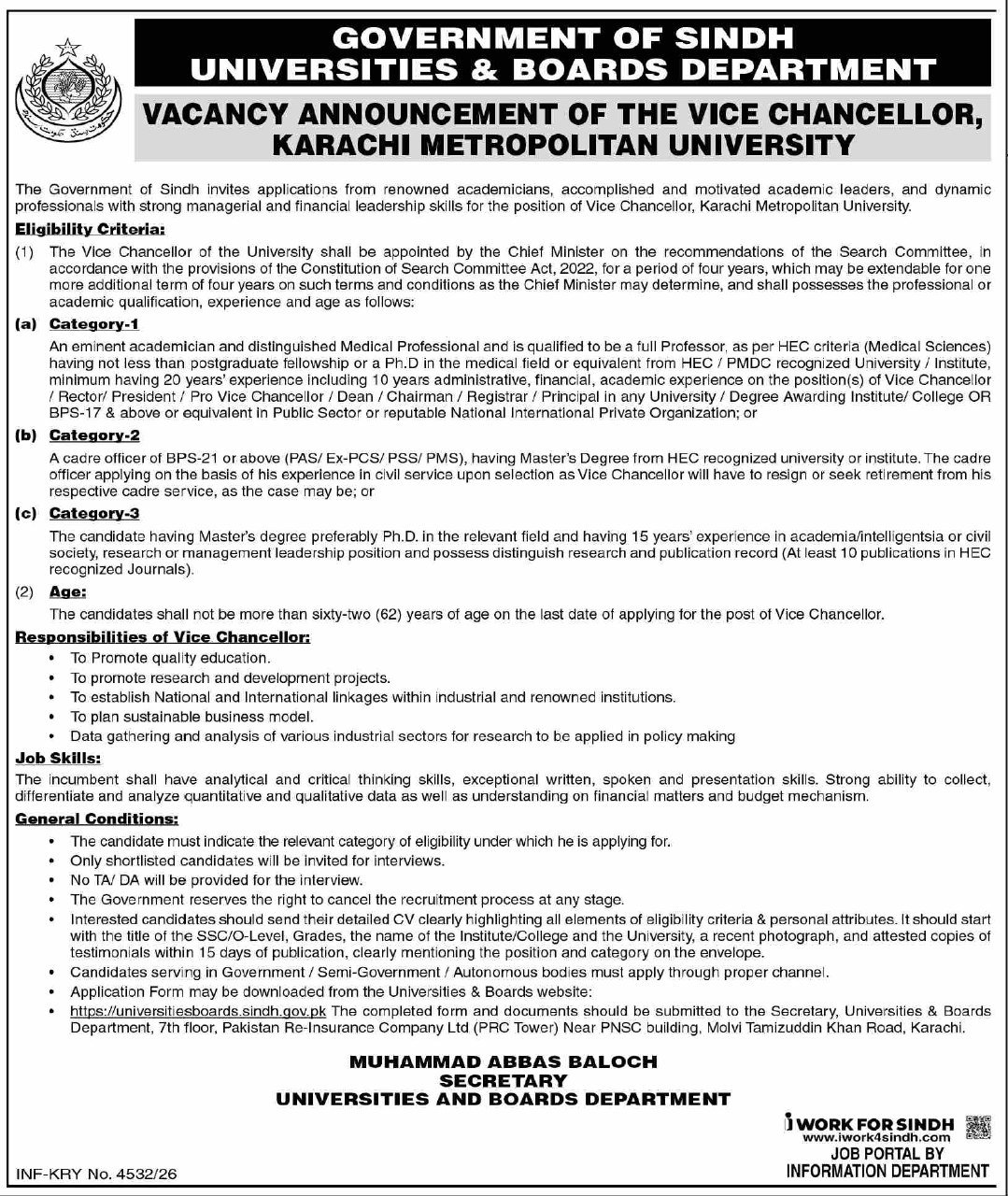 Karachi Metropolitan University Jobs 2026 Advertisement