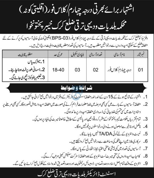 Local Government & Rural Development Department, District Karak Jobs 2026 Advertisement