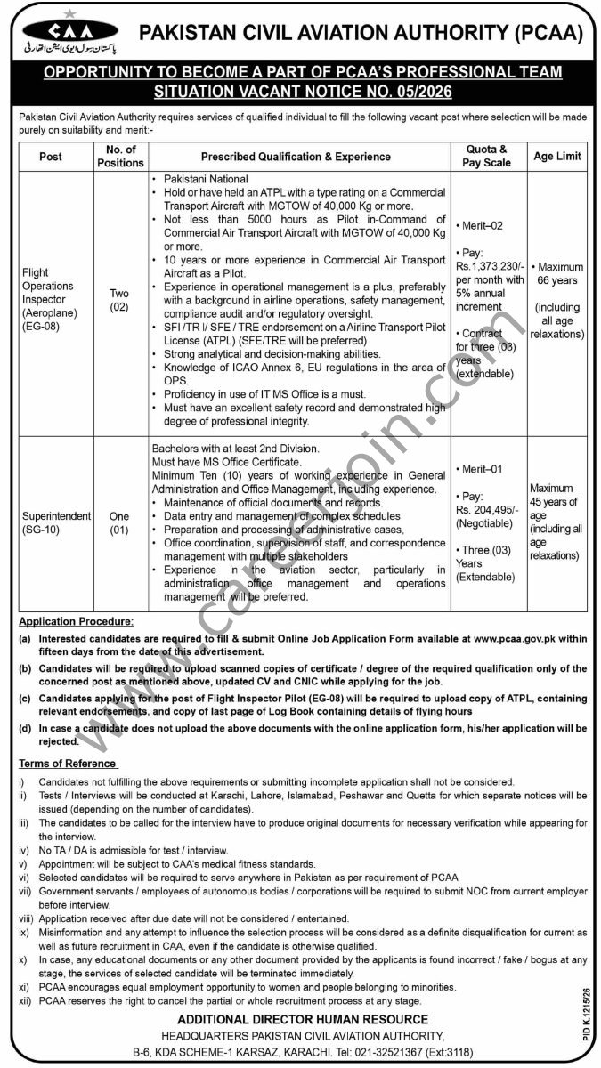 Pakistan Civil Aviation Authority Jobs 2026 Advertisement