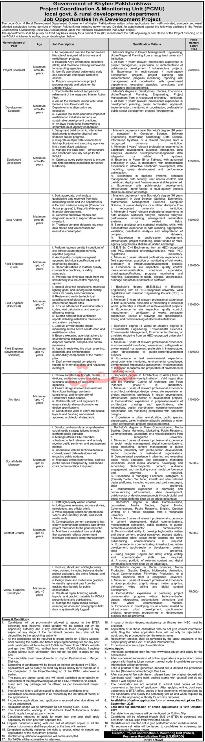 Local Government & Rural Development Department, Khyber Pakhtunkhwa Jobs 2026 Advertisement
