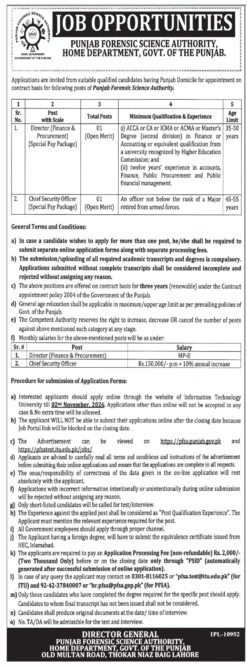 Punjab Forensic Science Authority Jobs 2026 Advertisement