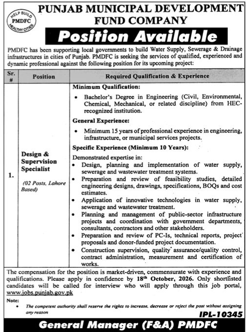 Punjab Municipal Development Fund Company Jobs 2026 Advertisement
