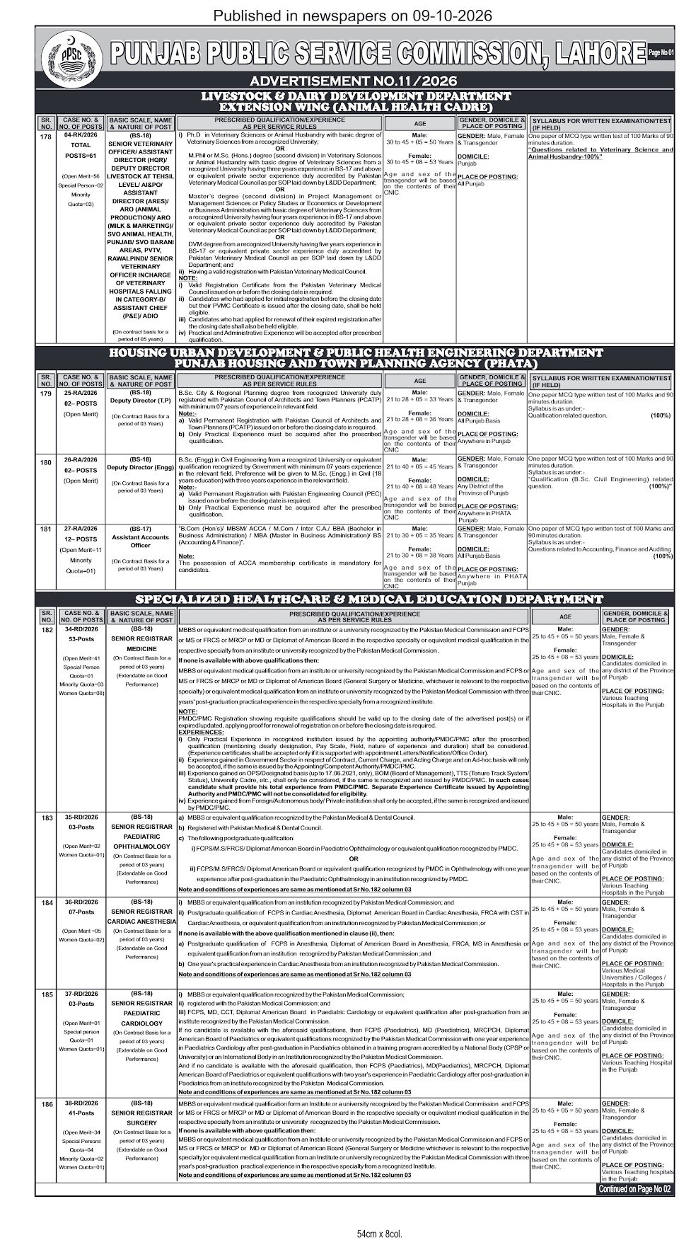 Specialized Healthcare and Medical Education Department Jobs 2026 Advertisement
