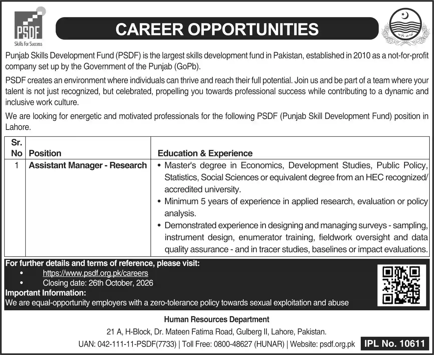Punjab Skills Development Fund Jobs 2026 Advertisement