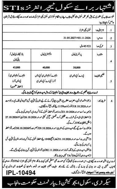 School Education Department Punjab Jobs 2026 Advertisement