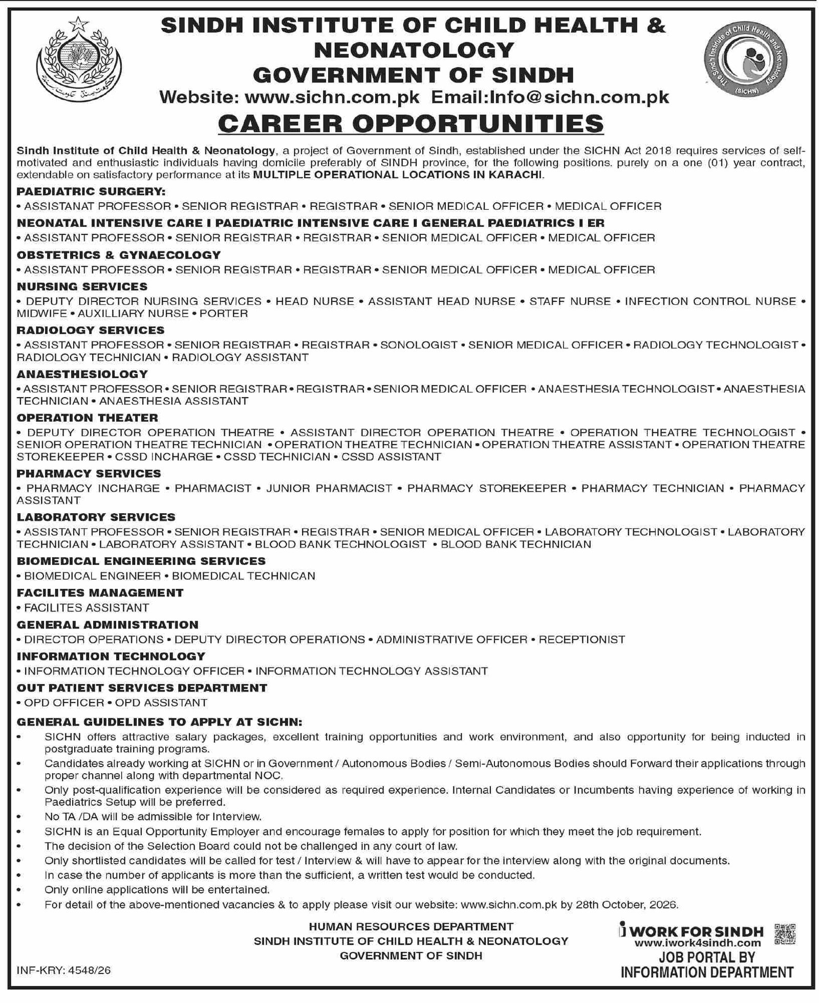 Sindh Institute of Child Health and Neonatology Jobs 2026 Advertisement