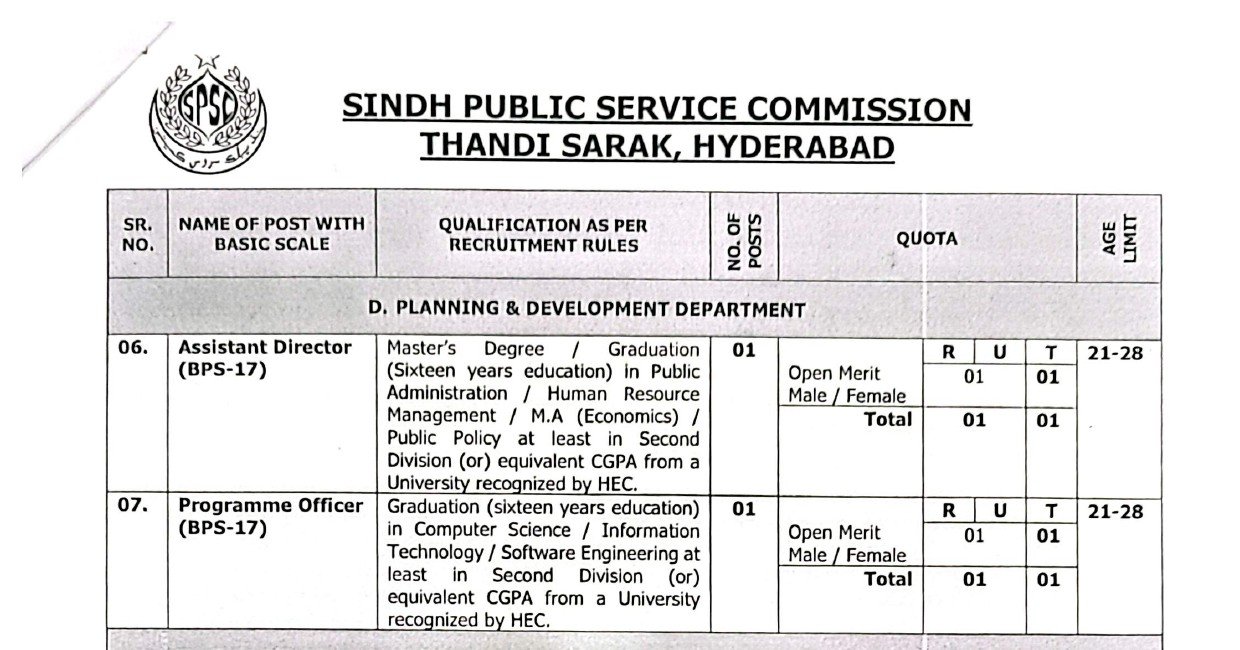 Sindh Public Service Commission Jobs 2026 Advertisement