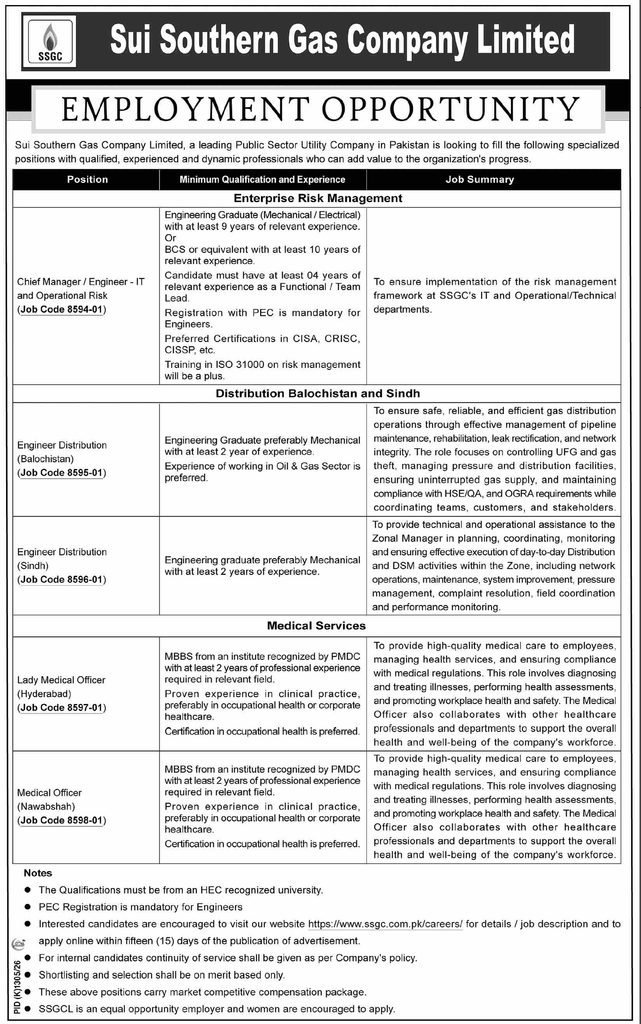 Sui Southern Gas Company Limited Jobs 2026 Advertisement