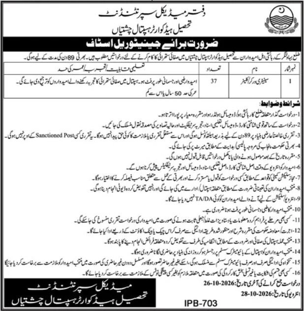 THQ Hospital Chishtian Jobs 2026 Advertisement