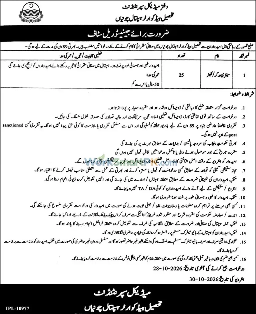 THQ Hospital Chunian Jobs 2026 Advertisement