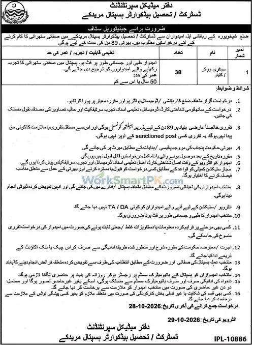 THQ Hospital Muridke Jobs 2026 Advertisement