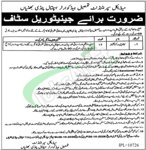 THQ Hospital Pindi Bhattian Jobs 2026 Advertisement