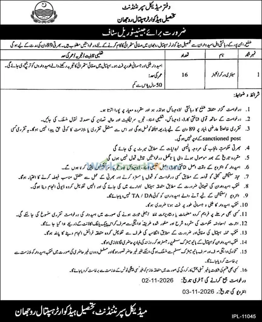 THQ Hospital Rojhan Jobs 2026 Advertisement