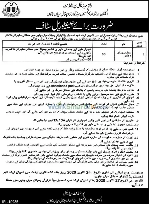 District Headquarter Hospital Mian Channu Jobs 2026 Advertisement