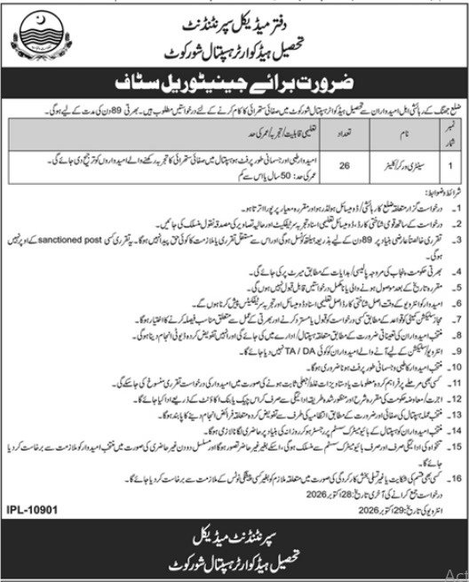 Tehsil Headquarter Hospital Shorkot Jobs 2026 Advertisement