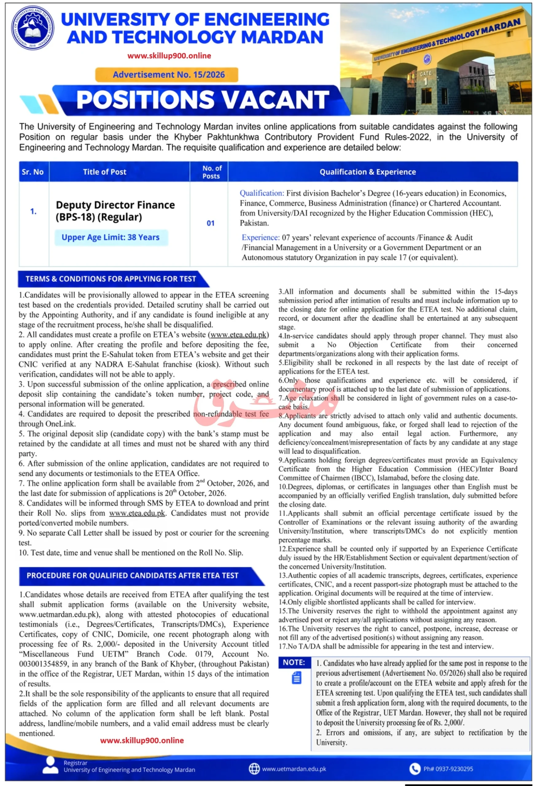 University of Engineering and Technology Mardan Jobs 2026 Advertisement