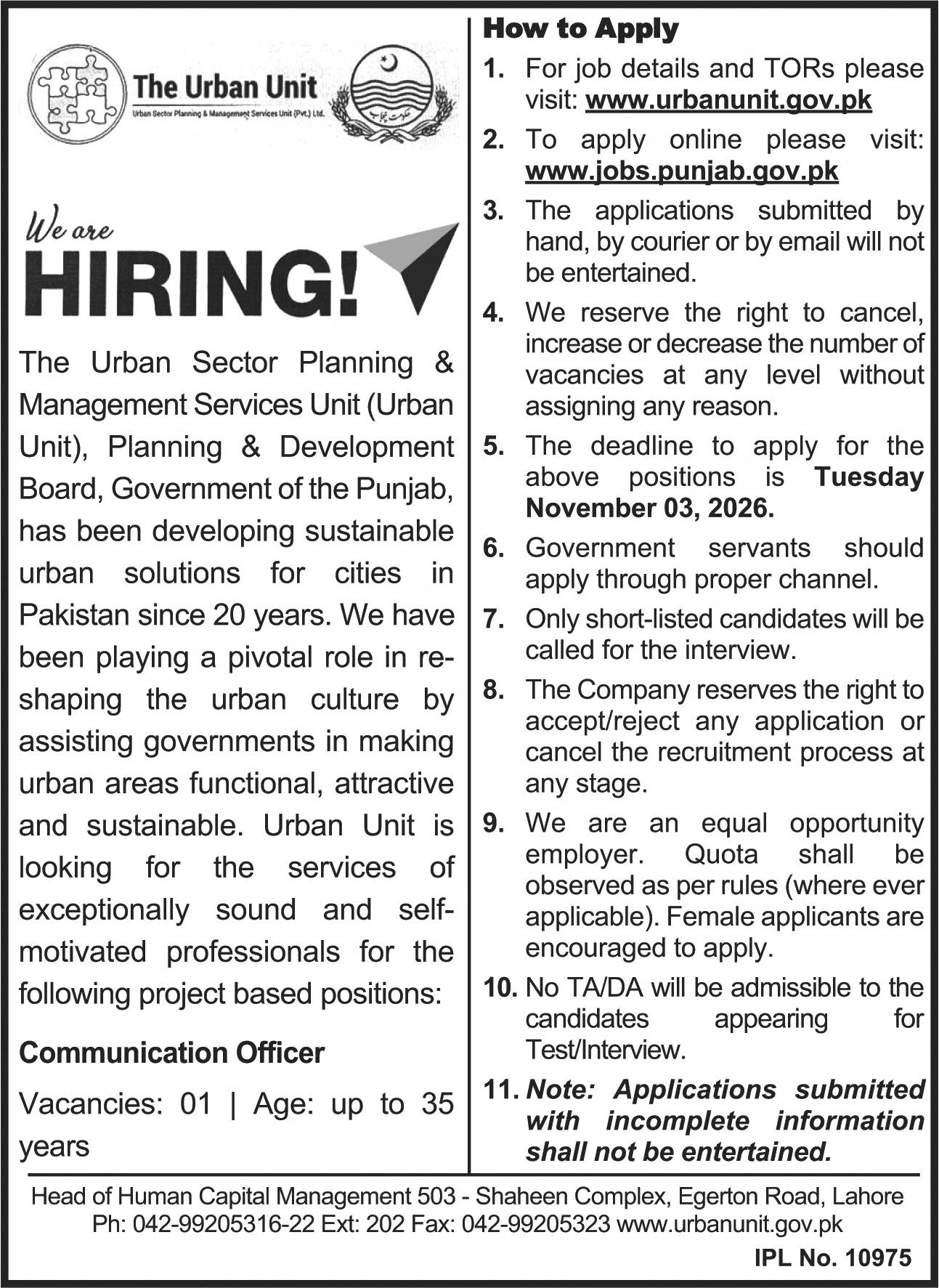 The Urban Unit Jobs 2026 Advertisement